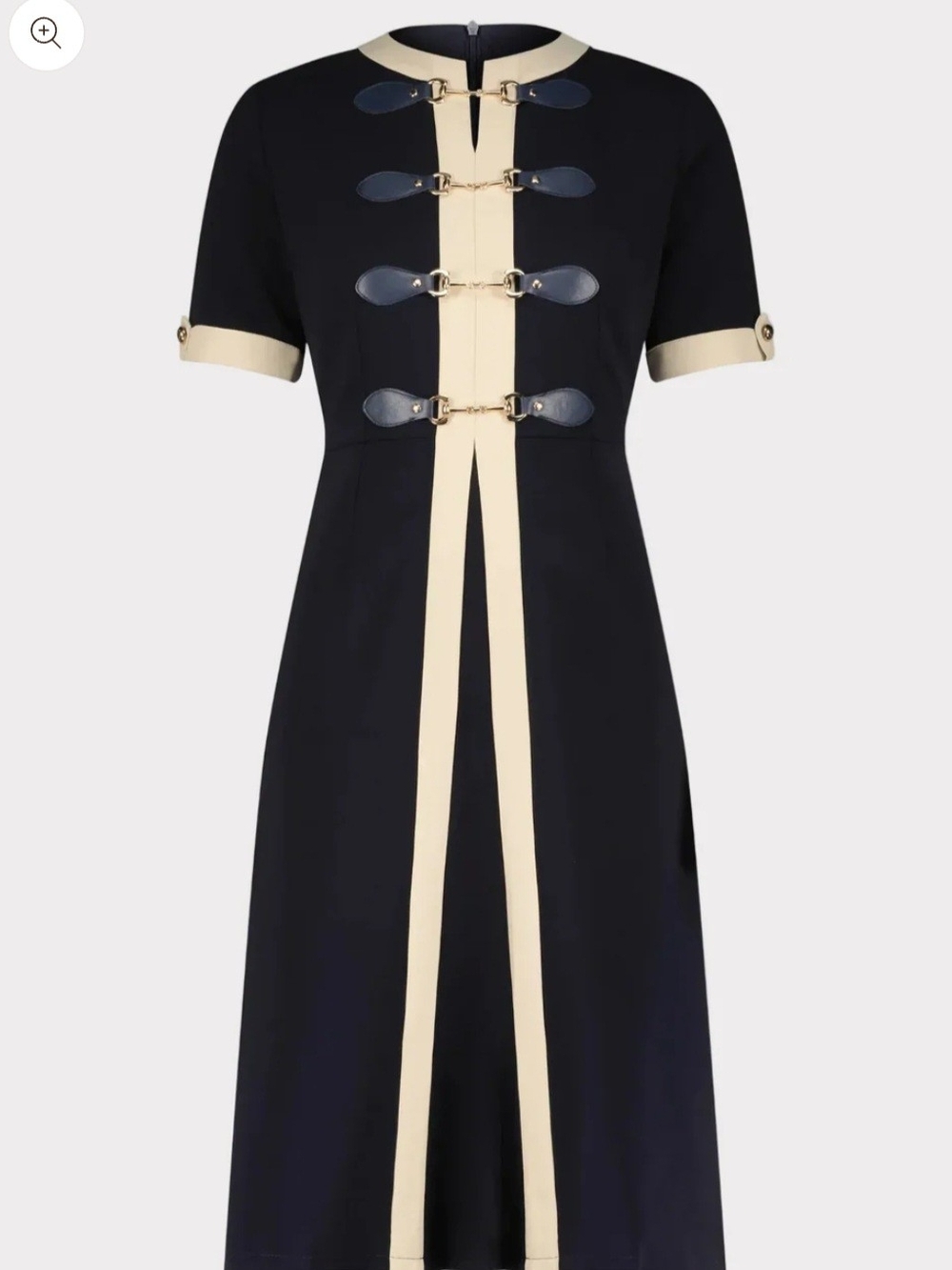 JessaKae Navy Midi Dress with Cream Trim and Decorative Clasps - Picture 4 of 5